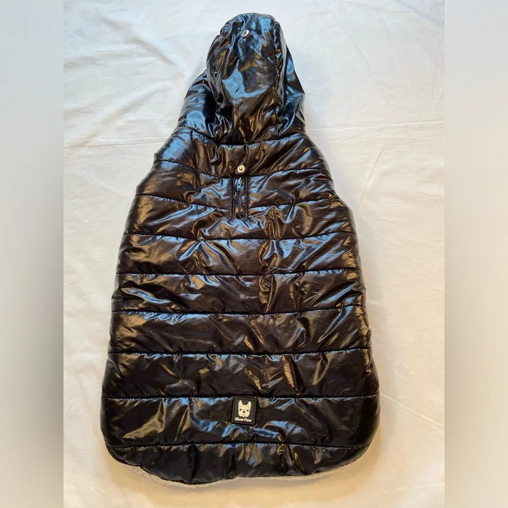Silver Paw Dog Jacket Coat Black, Sherpa‎ Lining, Leash access, water resistant